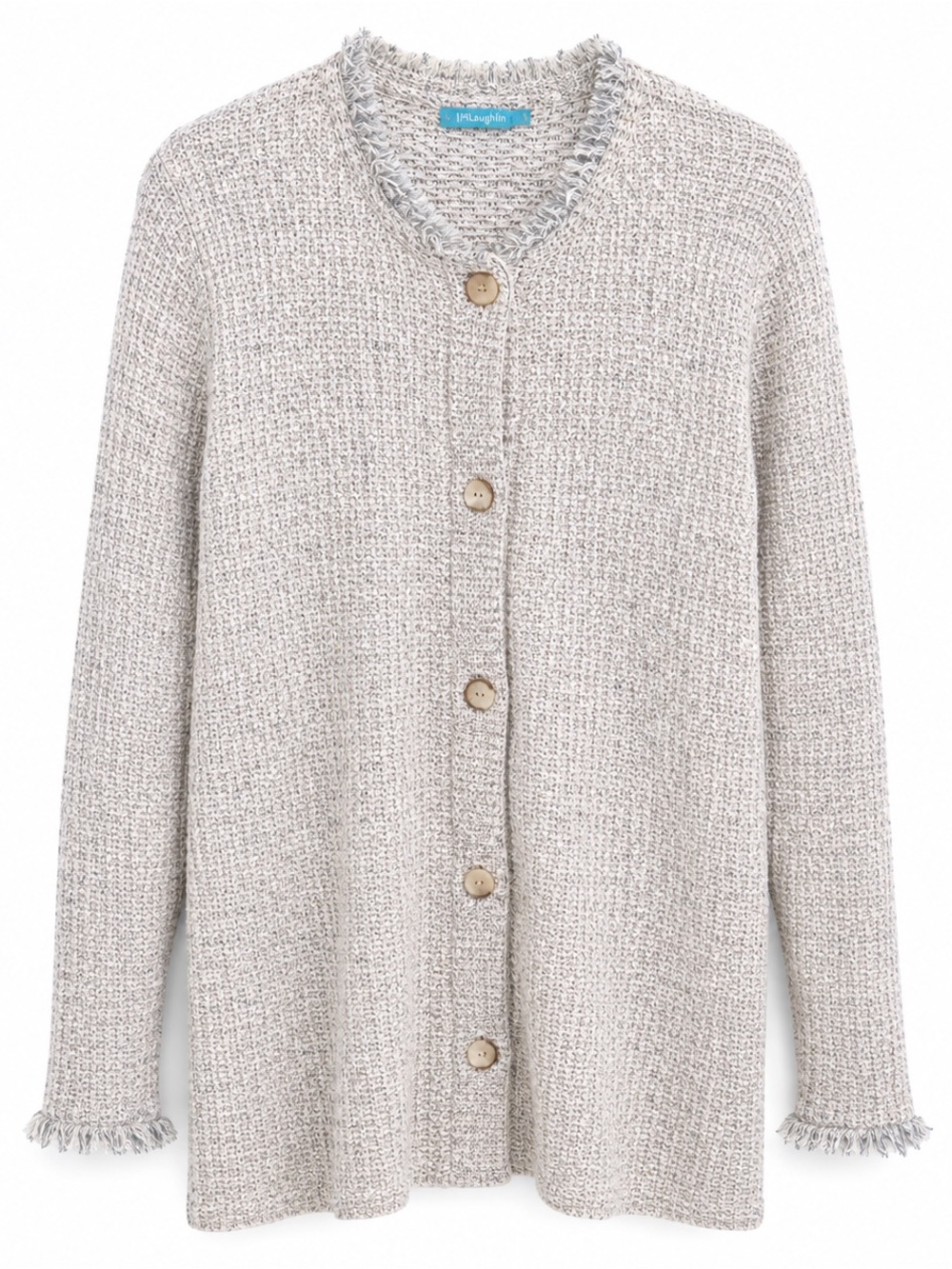 J. McLaughlin Pink Gray Longline Knit Cardigan S Button Front Quiet Luxury